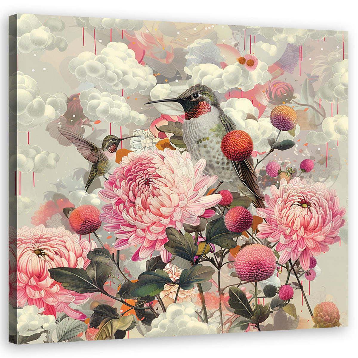 WANDBILD tiere blumen vögel - Multicolor, Textil (30/30cm) - Feeby