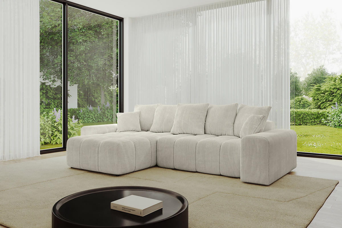 ECKSOFA Ottomane links/rechts ENIL-L 290x175x84 Hellgrau Cord - Hellgrau, Holzwerkstoff/Kunststoff (290/175cm) - ALTDECOR