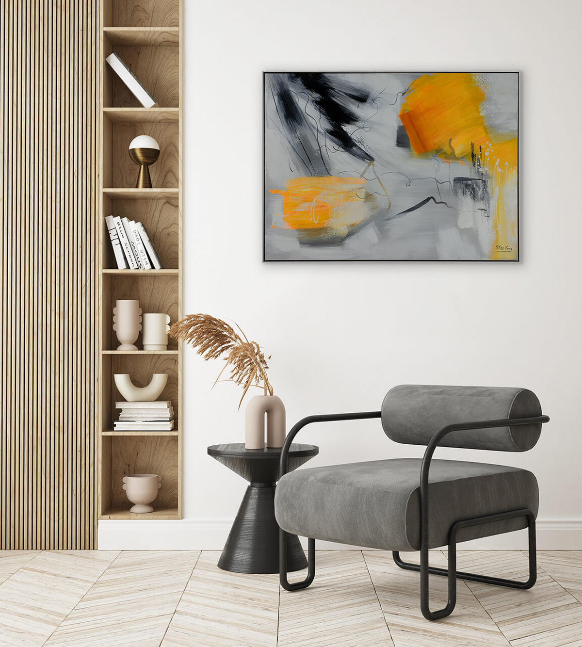 ACRYLBILD HANDGEMALT 103/78 cm - Orange/Grau, Textil (102.5/77.5cm) - KUNSTLOFT