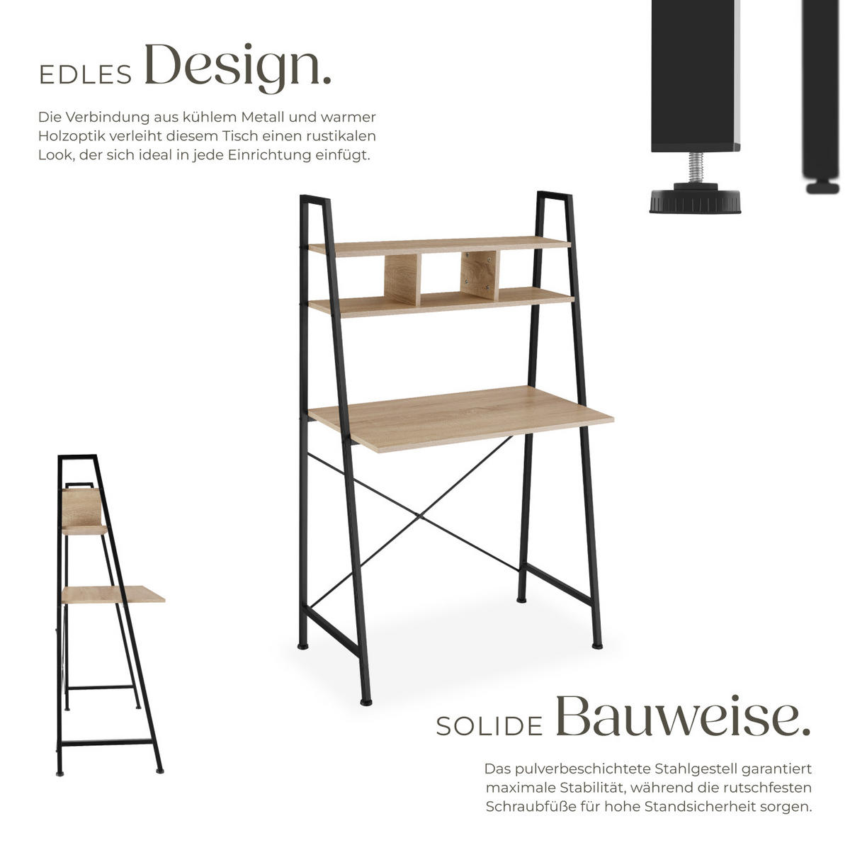 SCHREIBTISCH Exeter,85,5 x 46,5 x 140 cm,Industrial Holz hell, Eiche Sonoma - Naturfarben, Holzwerkstoff (85.5/46.5/140cm) - tectake