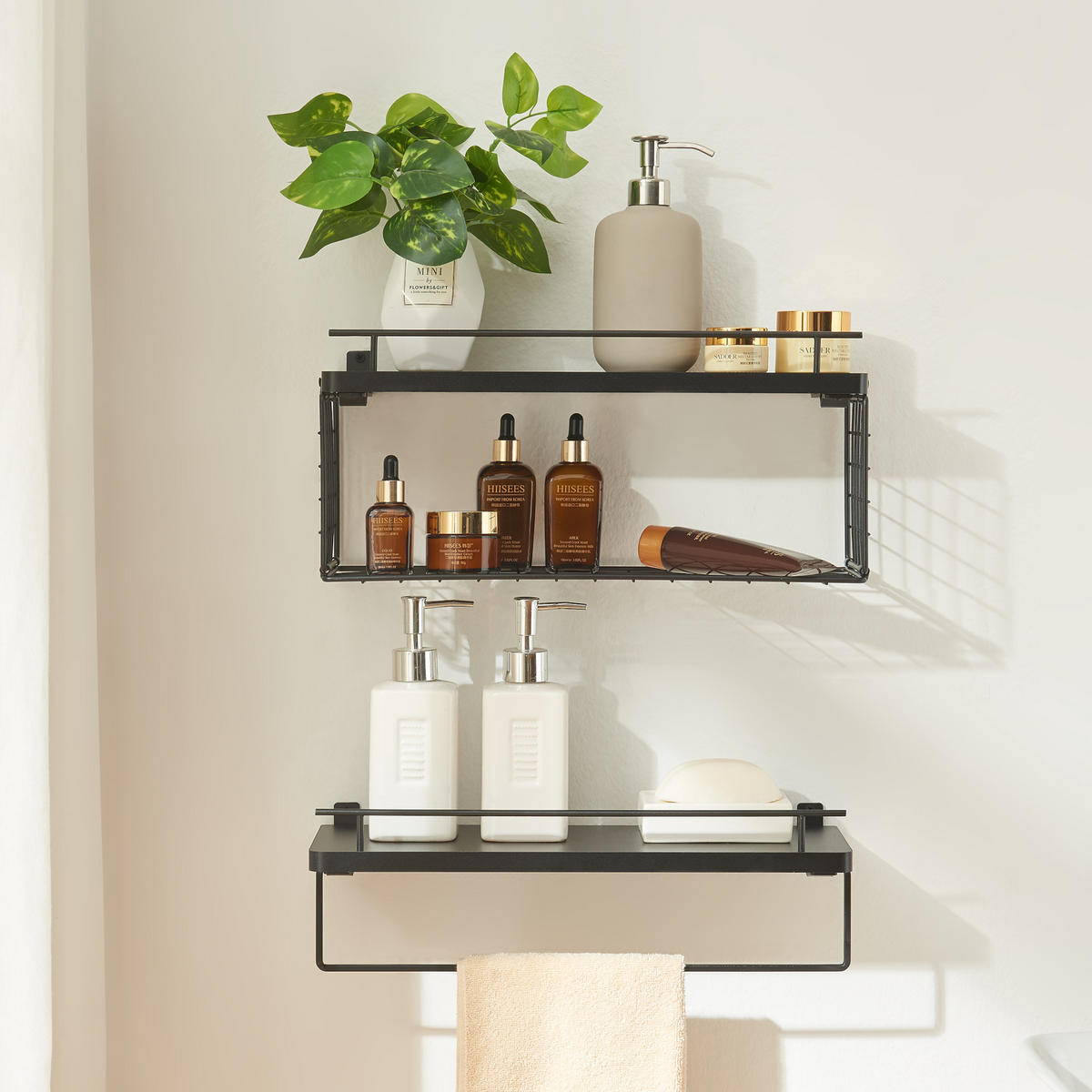BADEZIMMERREGAL-SET 2 TLG. Vik - Schwarz, Holzwerkstoff/Metall (40/18/15cm) - [en.casa]