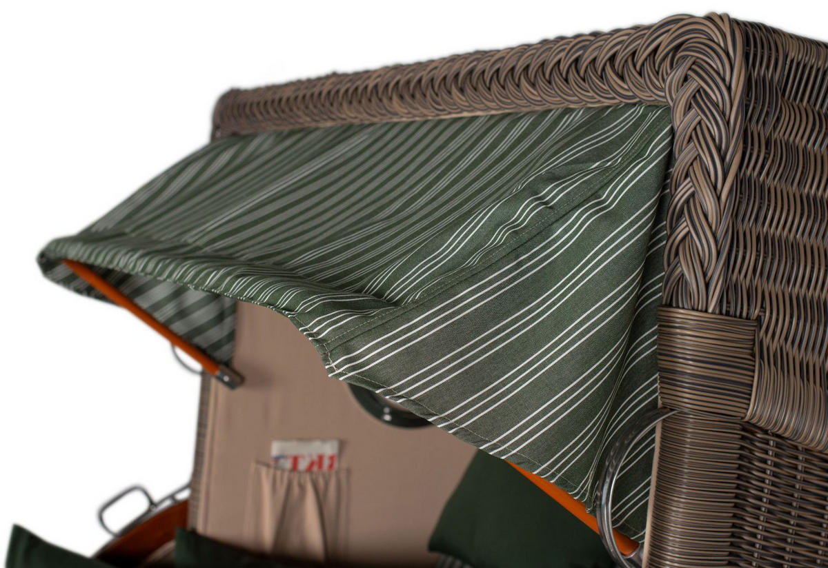 STRANDKORB Komplettset: Ammersee Grande XL Mahagoni Bullauge - PE grau - Modell 504 - Grau/Grün, Holz/Kunststoff (142/165/95cm) - bene living