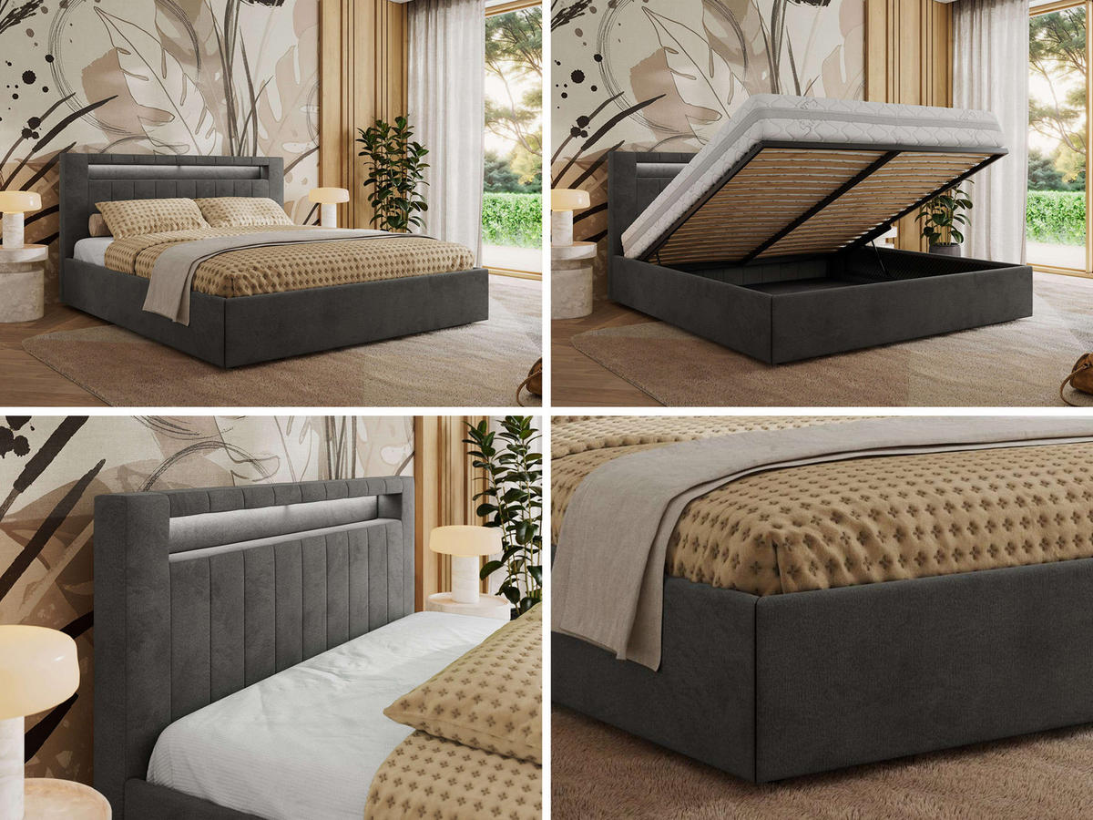 POLSTERBETT GOLD 5 CLASSIC 180/200 - Dunkelgrau Velvet - Schaum-Matratze - Dunkelgrau, Textil (180/200cm) - MKS