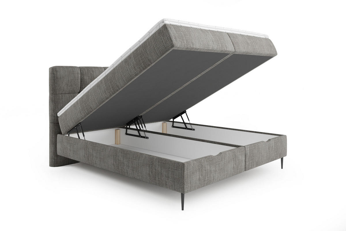 BOXBETT Edel 180x200 cm mit Bettkasten – Hellgrau, modernes Design - Hellgrau, Textil (180/200cm)
