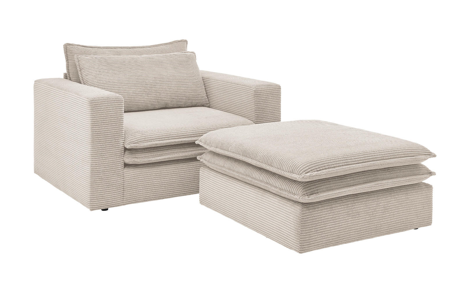 LOVESEAT Set beige Cord, Loungesessel inklusive Hocker - Beige, Holz/Kunststoff (176/83/125cm) - Furn.Design