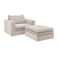 LOVESEAT Set beige Cord, Loungesessel inklusive Hocker - Beige, Holz/Kunststoff (176/83/125cm) - Furn.Design
