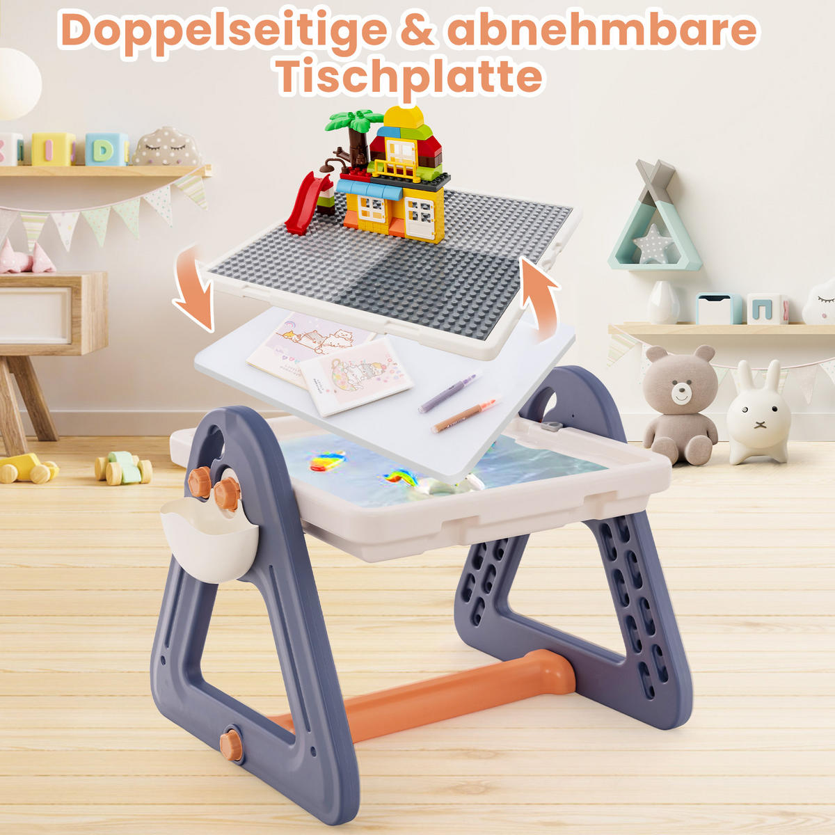 KINDERTISCH Mehrfarbig - Blau/Multicolor, Kunststoff (58/55/84cm) - COSTWAY