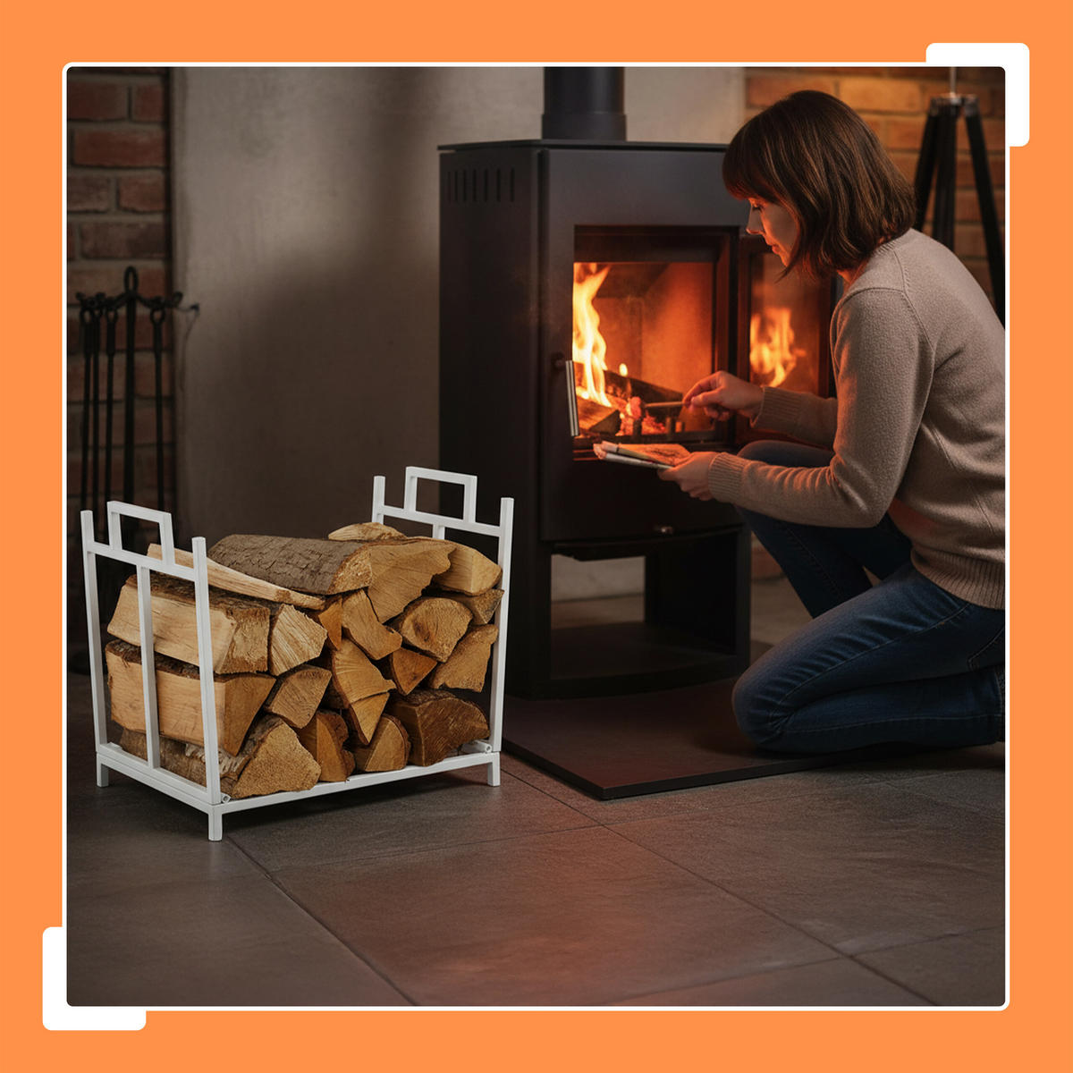 KAMINHOLZREGAL - Weiß, Metall (45/41/33cm) - Relaxdays