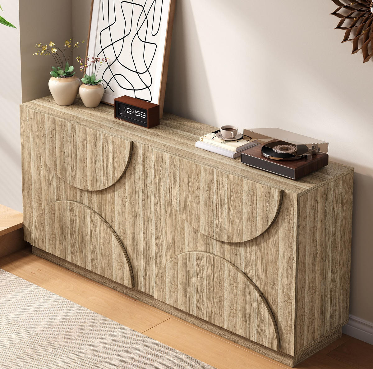 SIDEBOARD in Natur mit Türen und verstellbaren Einlegeböden, Spanplatte, skandinavisch, 160/40/80 cm, Holzoptik，Naturfarben - Naturfarben, Holzwerkstoff (160/80/40cm) - Redom