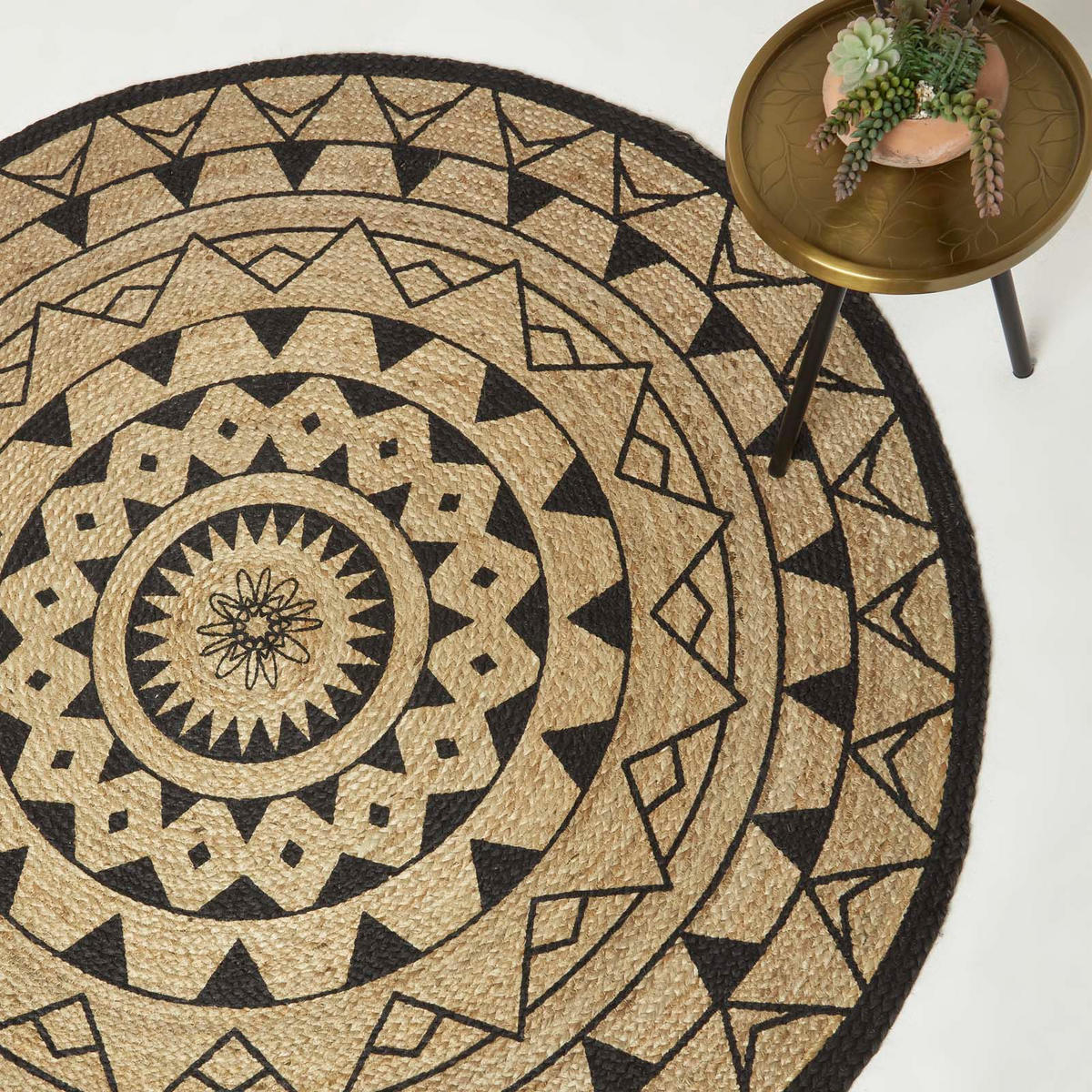 TEPPICH Mandala rund geflochten 200 cm - Schwarz, Naturmaterialien (200/200cm) - Homescapes