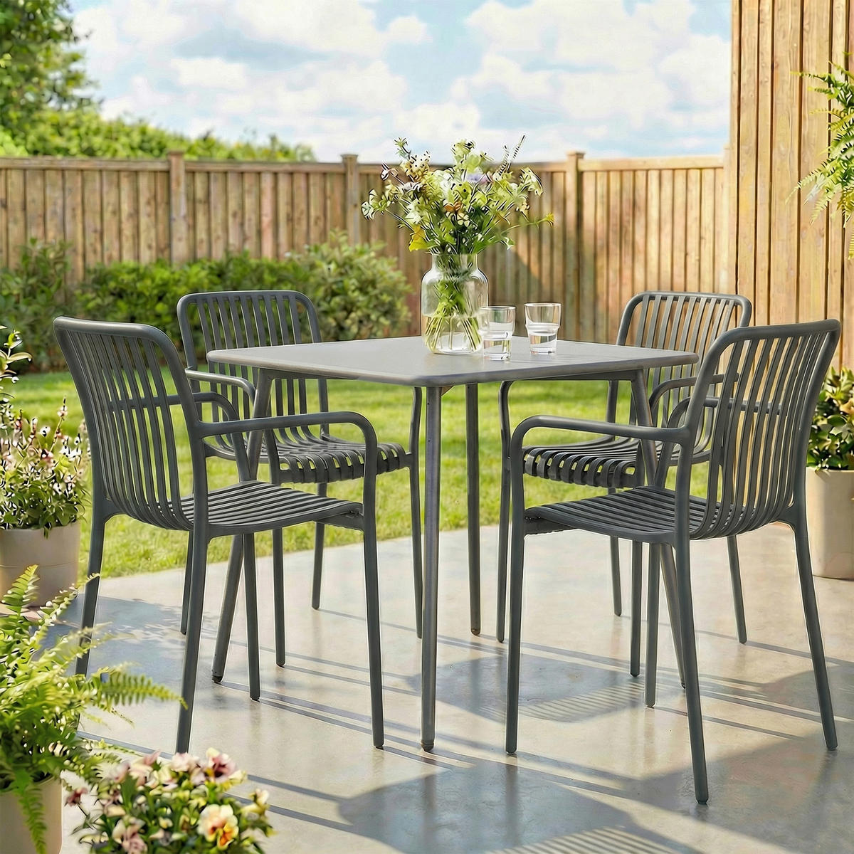 GARTENSTÜHLE 4er Set Kunststoff Dunkelgrau - Dunkelgrau, Kunststoff (55/81.5/58.5cm) - Outsunny