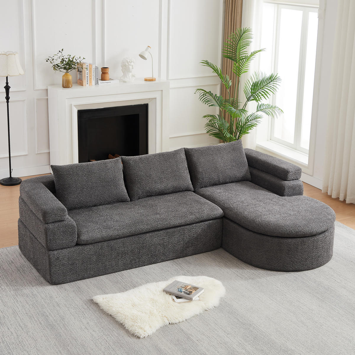 ECKSOFA 260/170/65 cm Grau Chenille mit Chaiselongue - Grau, Textil (260/170cm) - Oxeza