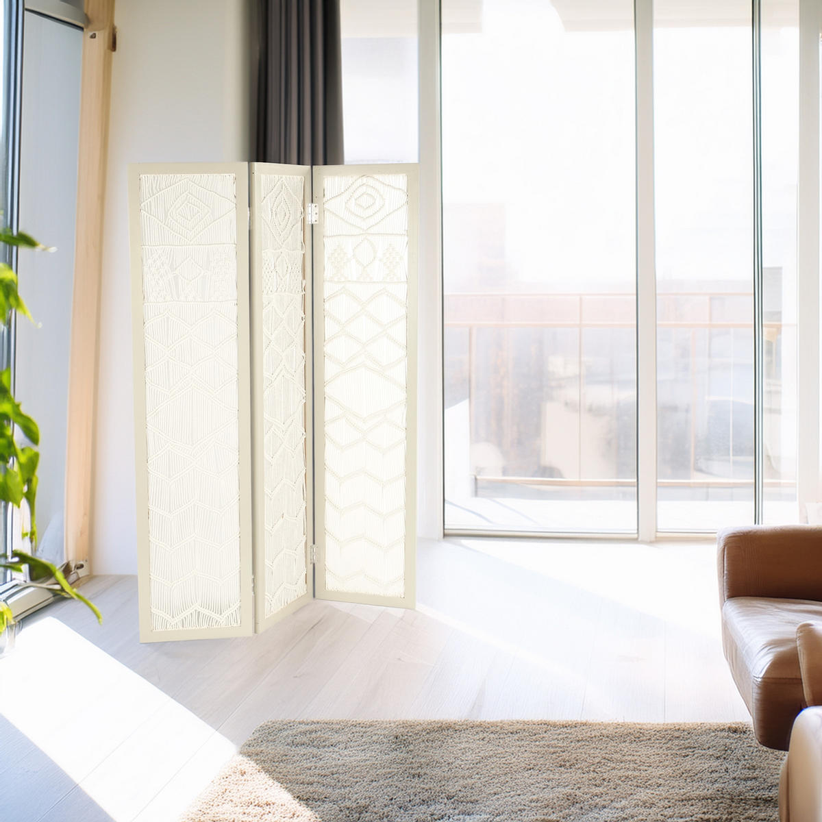 RAUMTEILER Makramee Muster Weidenholz grau - Grau, Holz (120/170/2.2cm) - CREEDWOOD