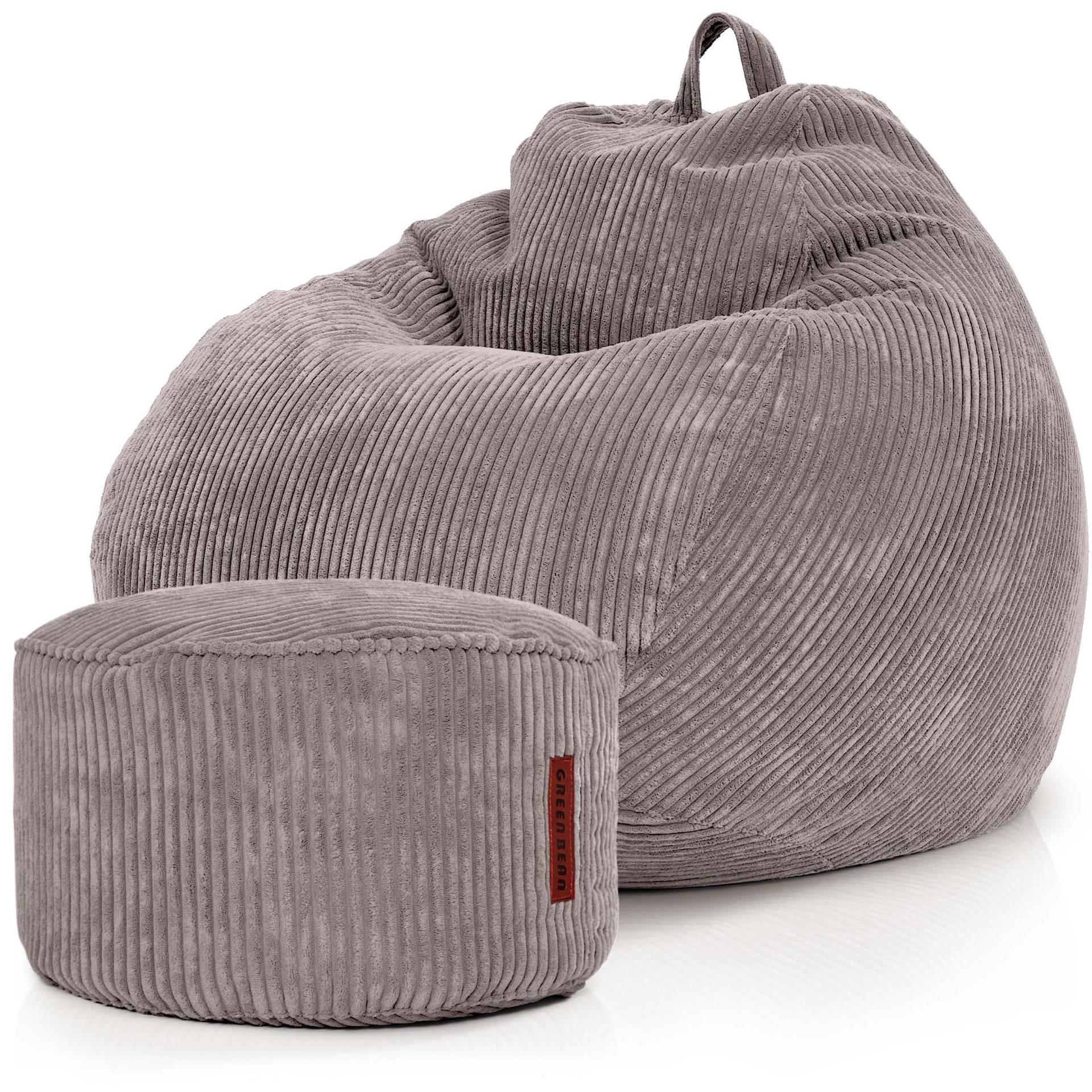 XXL-SITZSACK 2er Set + Pouf - Cordstoff - Grau, Textil (90/110/90cm) - Green Bean