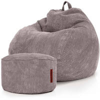 XXL-SITZSACK 2er Set + Pouf - Cordstoff - Grau, Textil (90/110/90cm) - Green Bean