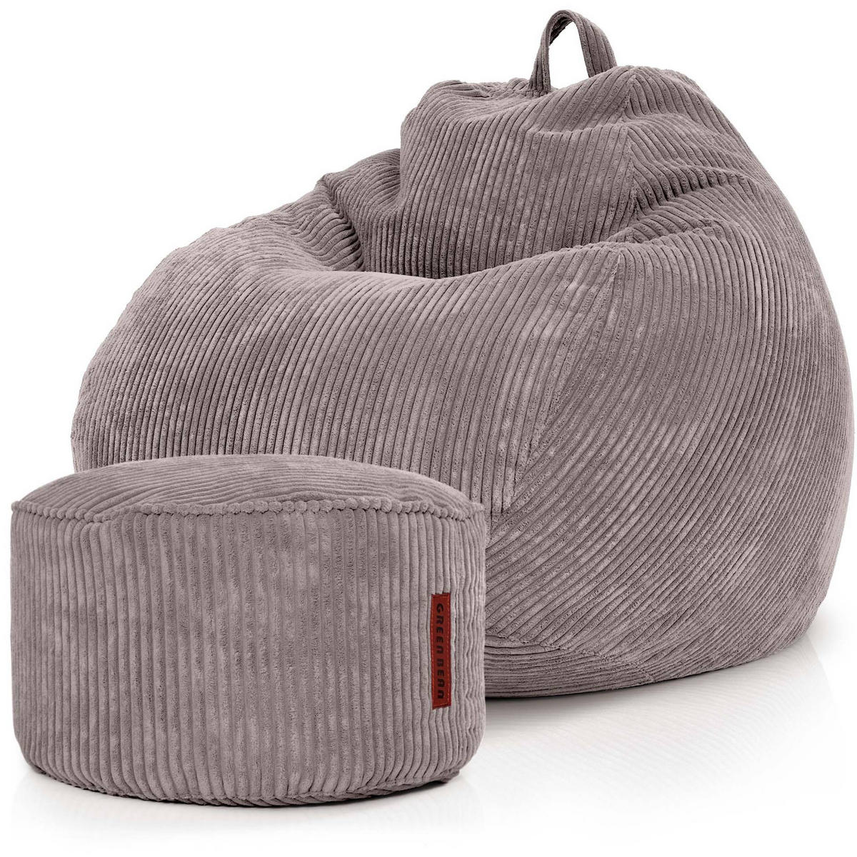XXL-SITZSACK 2er Set + Pouf - Cordstoff - Grau, Textil (90/110/90cm) - Green Bean