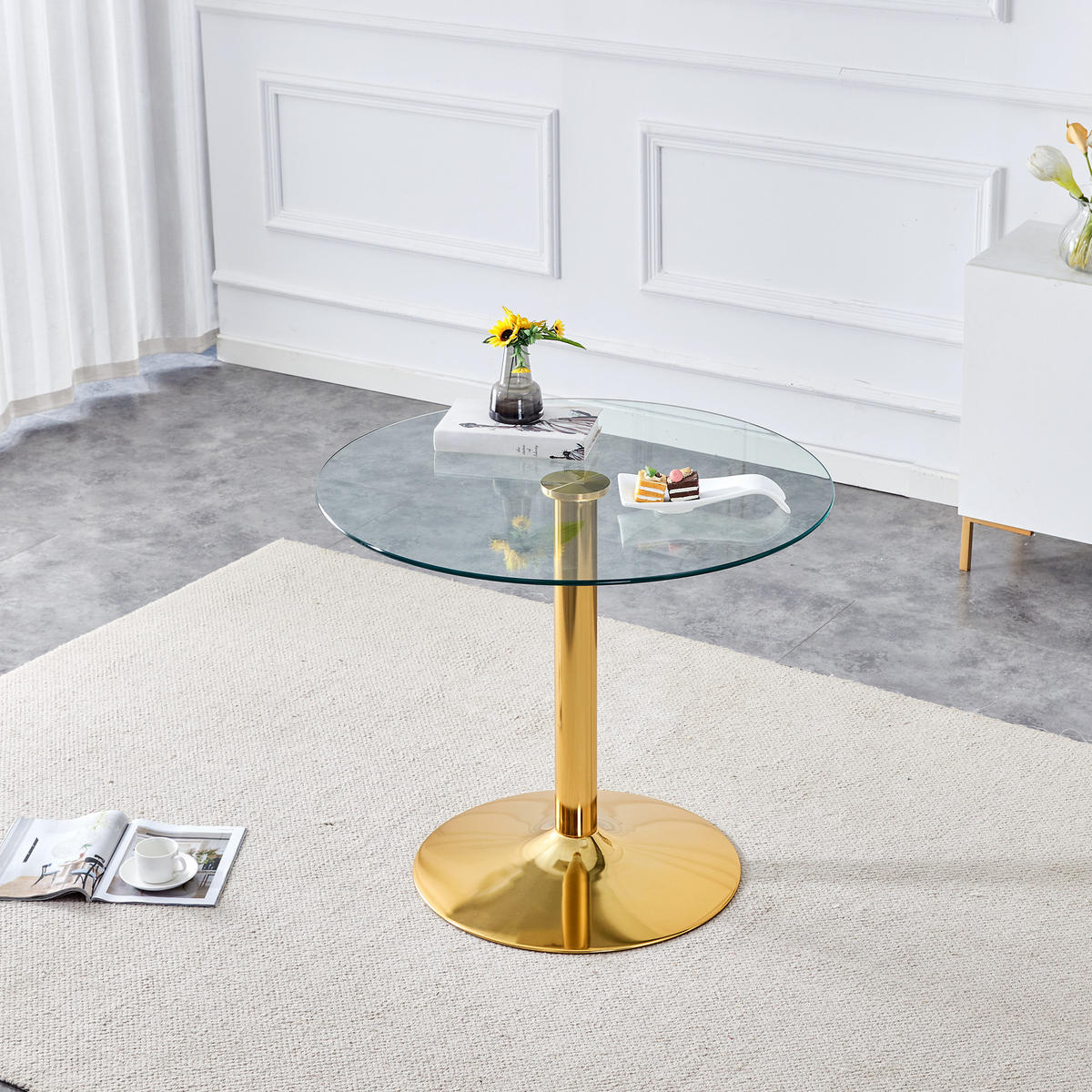 BARTISCH 85/85/76 cm mit Glasplatte und Metallgestell in Gold - Goldfarben, Holzwerkstoff (85/85/76cm) - BEAOK