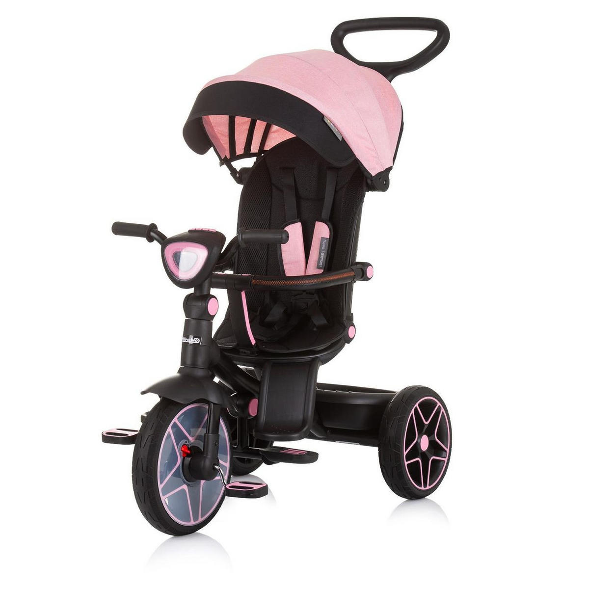 DREIRAD Derby 2 in 1 rosa Musik, Licht, Korb, Schiebegriff, Gurt - Rosa, Metall (80/50/105cm) - Chipolino