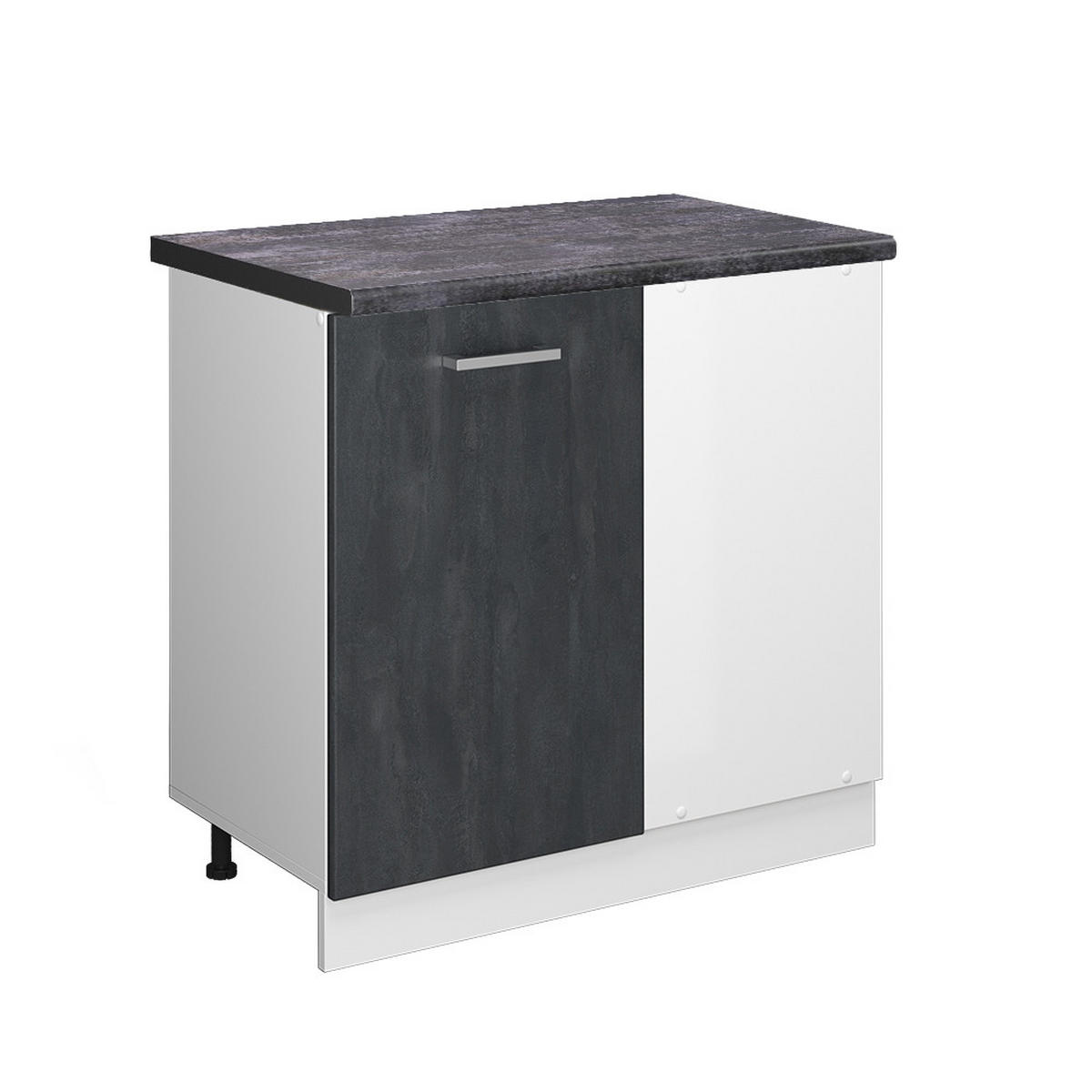 ECKUNTERSCHRANK R-Line Schwarz Beton 86 cm AP Anthrazit - Schwarz/Weiß, Holzwerkstoff (86/81.6/60cm) - Vicco