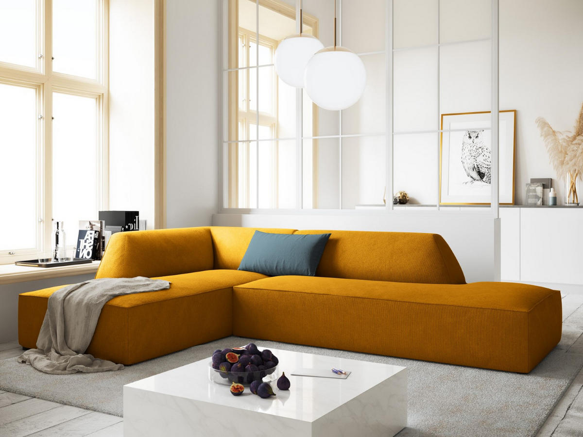 ECKSOFA links Ruby aus Cord gelb 4 Sitzplätze - Gelb, Textil (180/273cm) - Micadoni