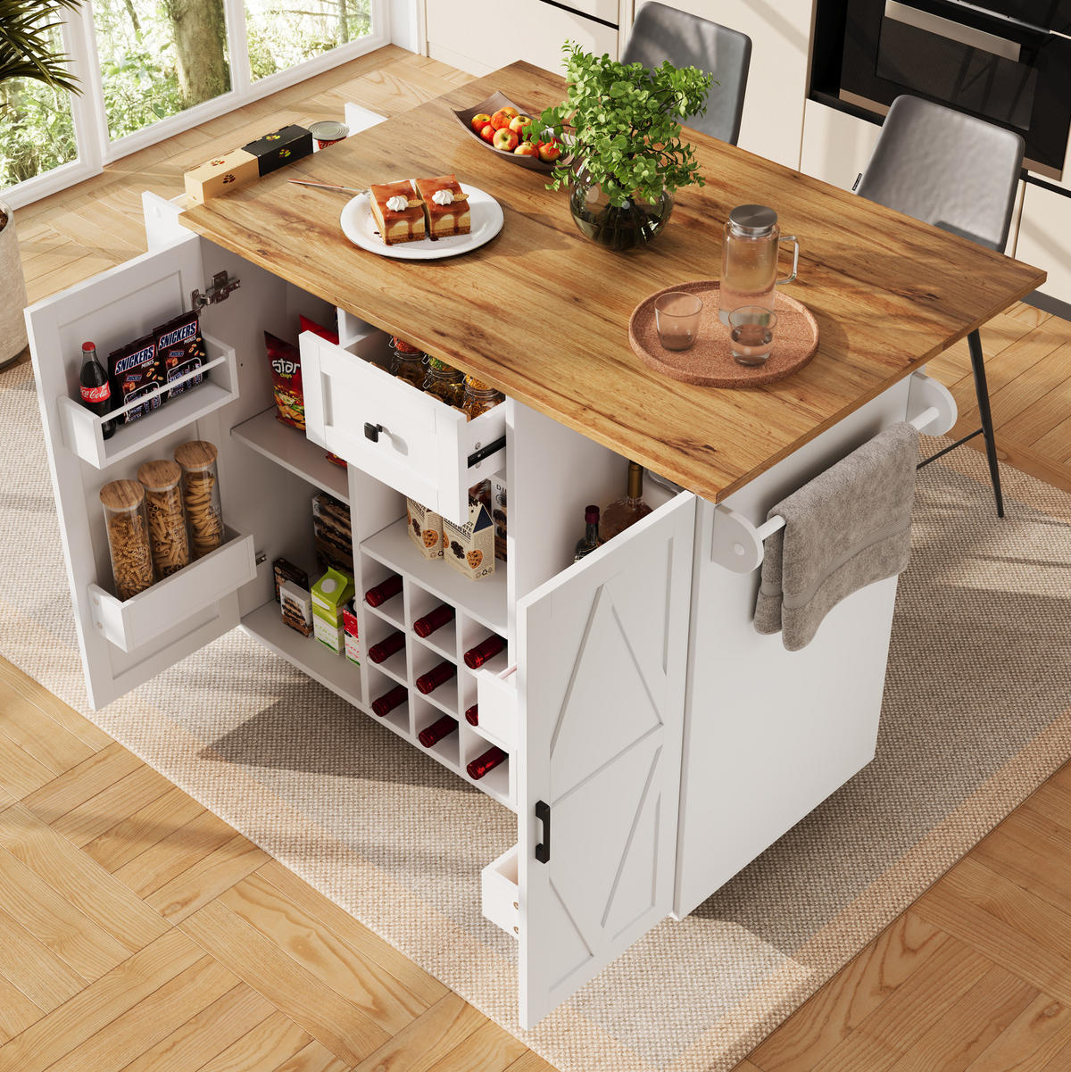 KÜCHENINSEL 137,5/40/95,6 cm aus MDF mit klappbarer Tischplatte Weiß - Weiß, Holzwerkstoff (137.5/95.6/65cm) - Modenvie