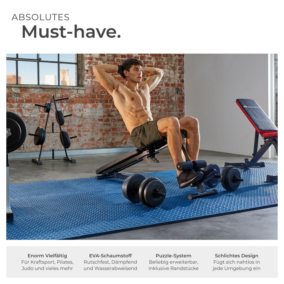 SCHUTZMATTENSET , leichte Reinigung und flexibel erweiterbar, blau - Blau, Kunststoff (124/307cm) - tectake