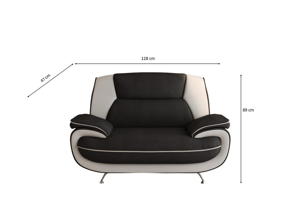 SESSEL, Stoff Kronos, Schwarz + Weiß, Palermo - Schwarz, Holz (128/89/87cm) - Kaiser Möbel