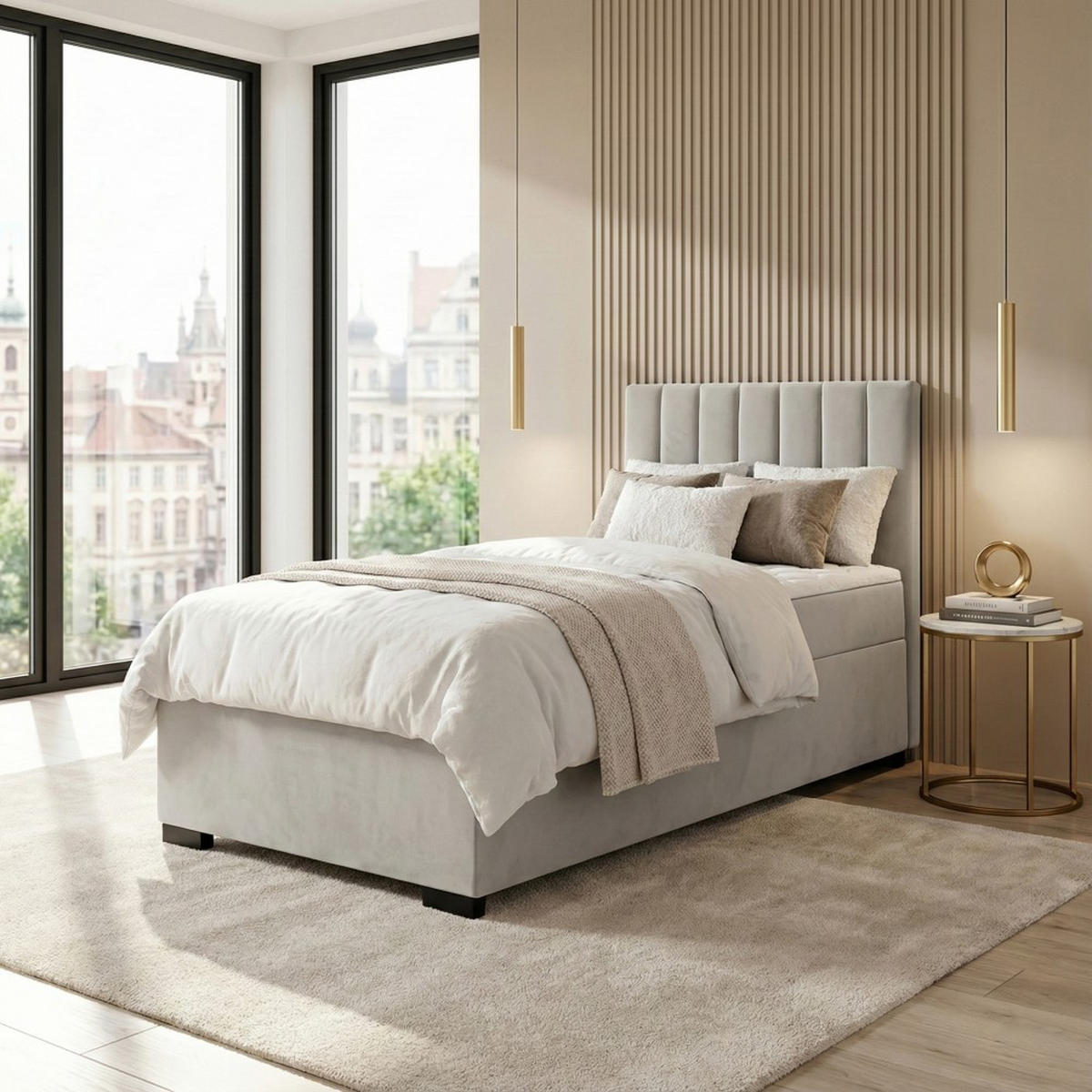 POLSTERBETT Eric 104/207/105 beige - Beige, Holzwerkstoff/Textil (100/200cm) - Beautysofa