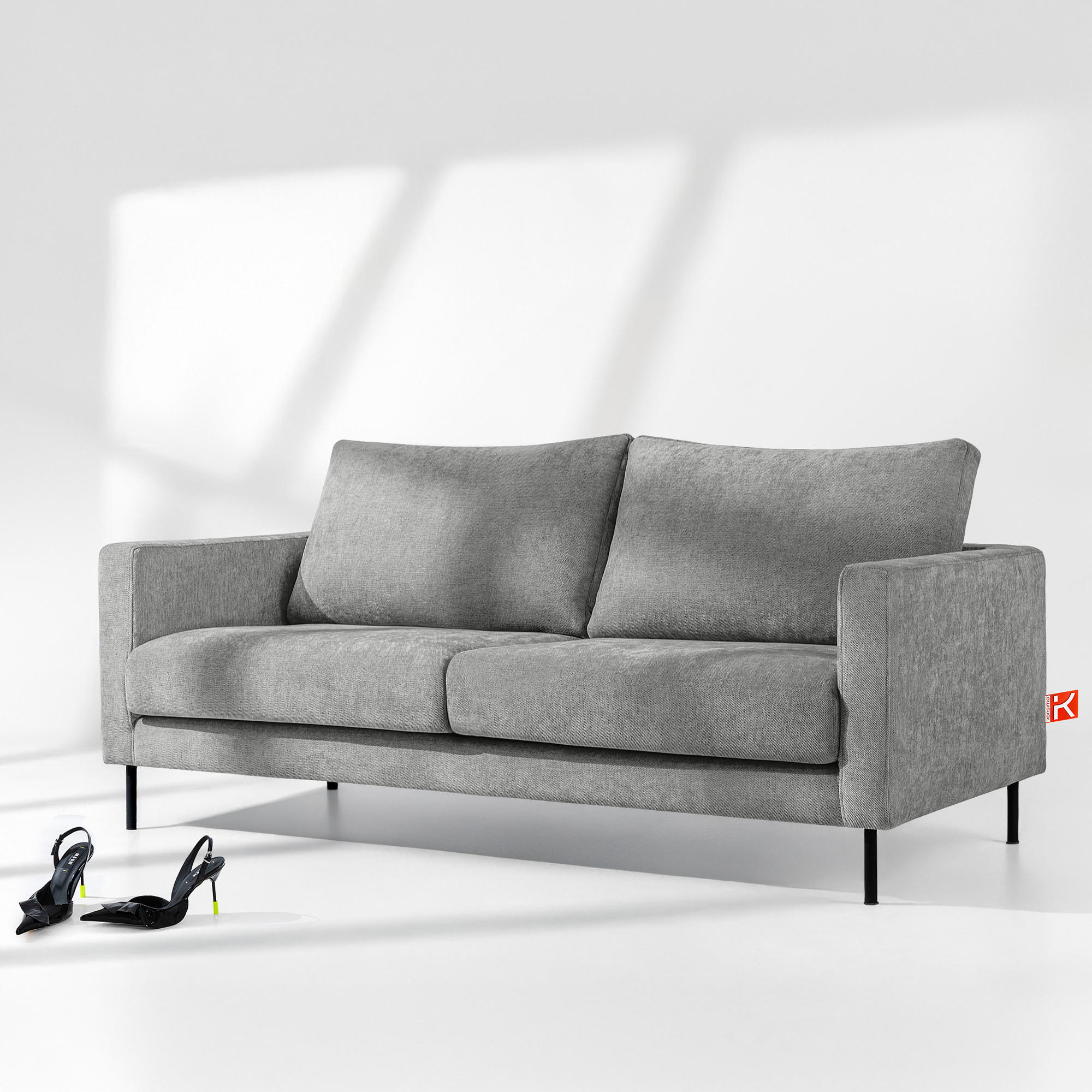 SOFA LUMO, 3-Sitzer, Grau - Schwarz/Grau, Holz/Holzwerkstoff (198/90/95cm) - KONSIMO®