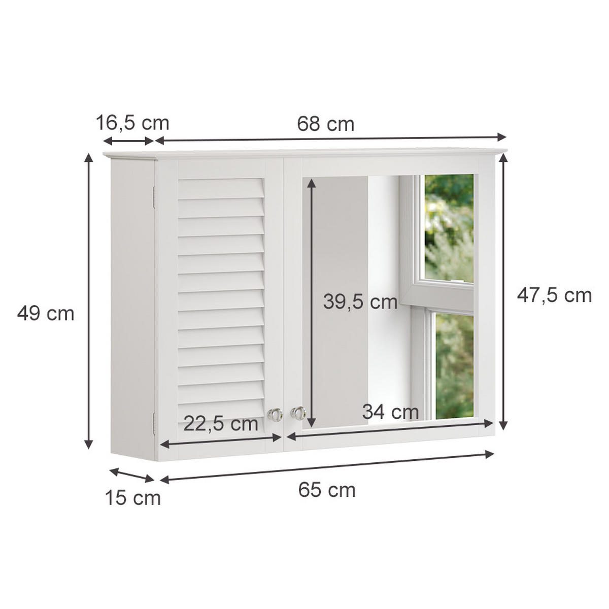 BADSPIEGELSCHRANK Riad Weiß 68 x 48 cm mit 2 Türen - Weiß, Holzwerkstoff (68/48/16.5cm) - Vicco