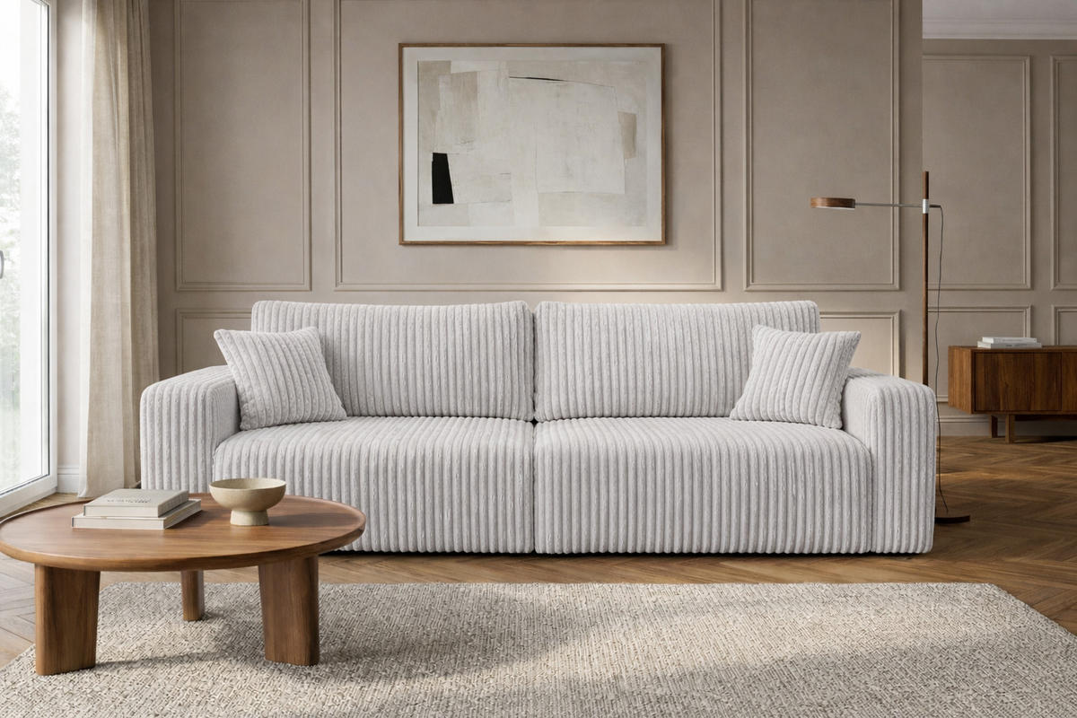SOFA Mit Schlaffunktion Und Bettkasten, Cordstoff Tilia, Grau, BEST SCORNER - Grau, Holz (245/83/90cm) - Kaiser Möbel