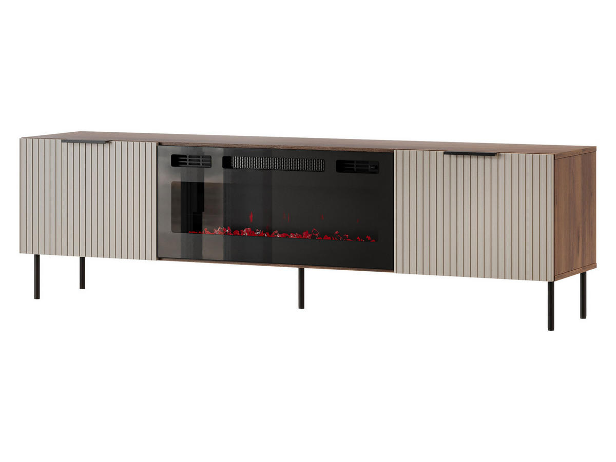 TV-LOWBOARD Almera 06 mit Kamin - Kaschmir/Nussbaumfarben, Holzwerkstoff/Metall (181/53/42cm) - MIRJAN24