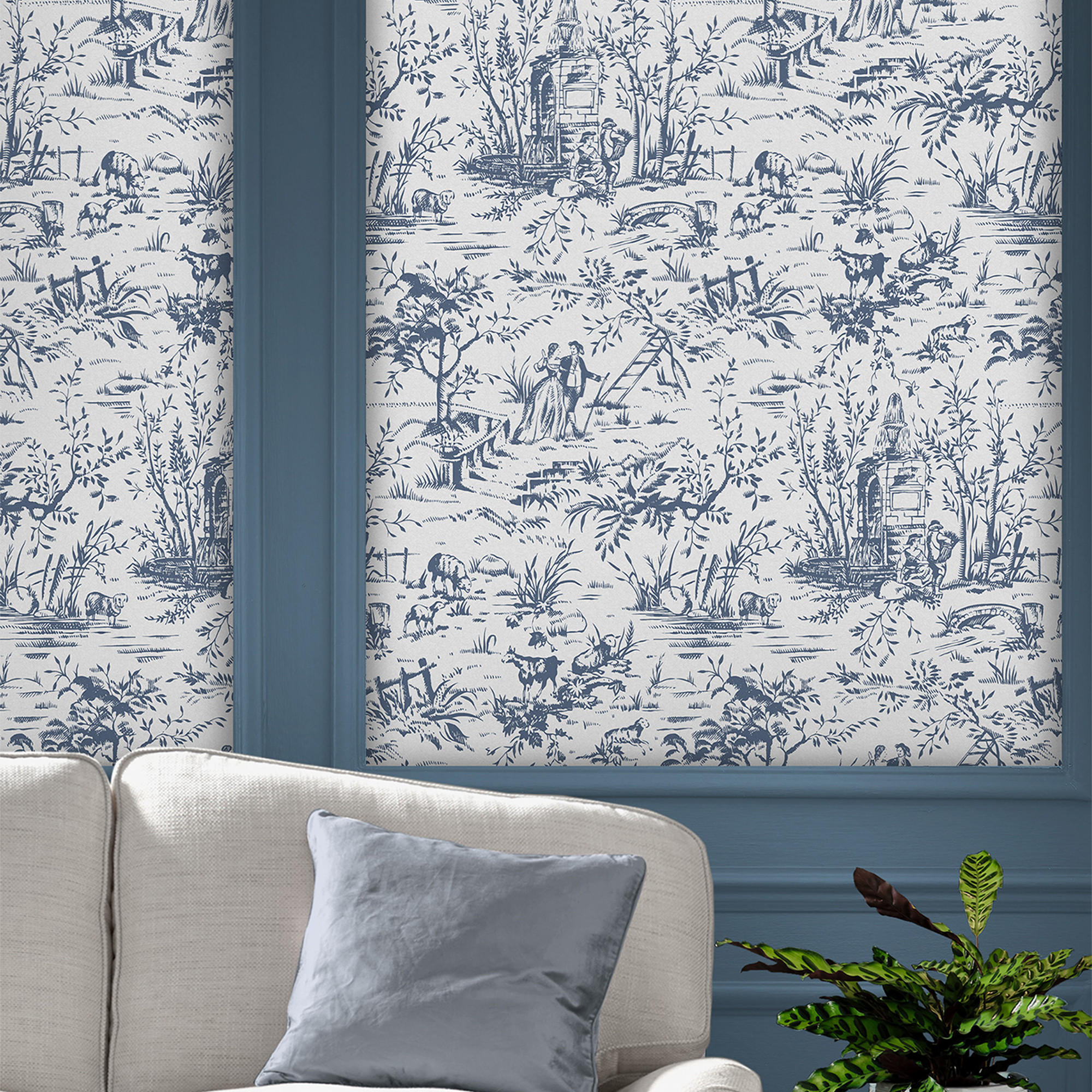 VLIESTAPETE Toile de Jouy Dark Seaspray | Blau Weiß | Ländlich | 10mx52cm - Blau, Papier/Kunststoff (52/1000cm) - LAURA ASHLEY