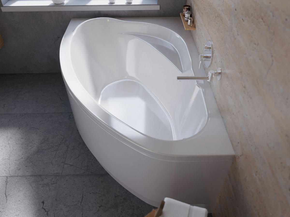 BADEWANNE Eckwanne MAREA 160/100 Rechts mit Schürze Ablauf Füße - Weiß, Kunststoff (100/57.5/160cm) - bad land