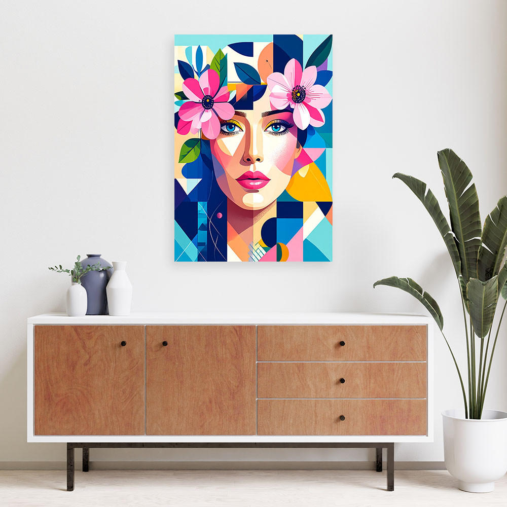 LEINWANDBILD Porträt einer Frau inspiriert vom Bauhaus 80x120cm - Multicolor, Textil (80/120cm) - Feeby