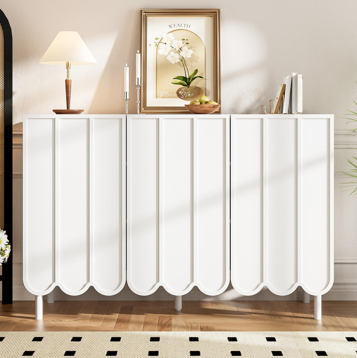 SIDEBOARD 120/35/80 cm Weiß aus MDF mit wellenförmigen Türen - Weiß, Holzwerkstoff (35/80/120cm) - OKMYHOME
