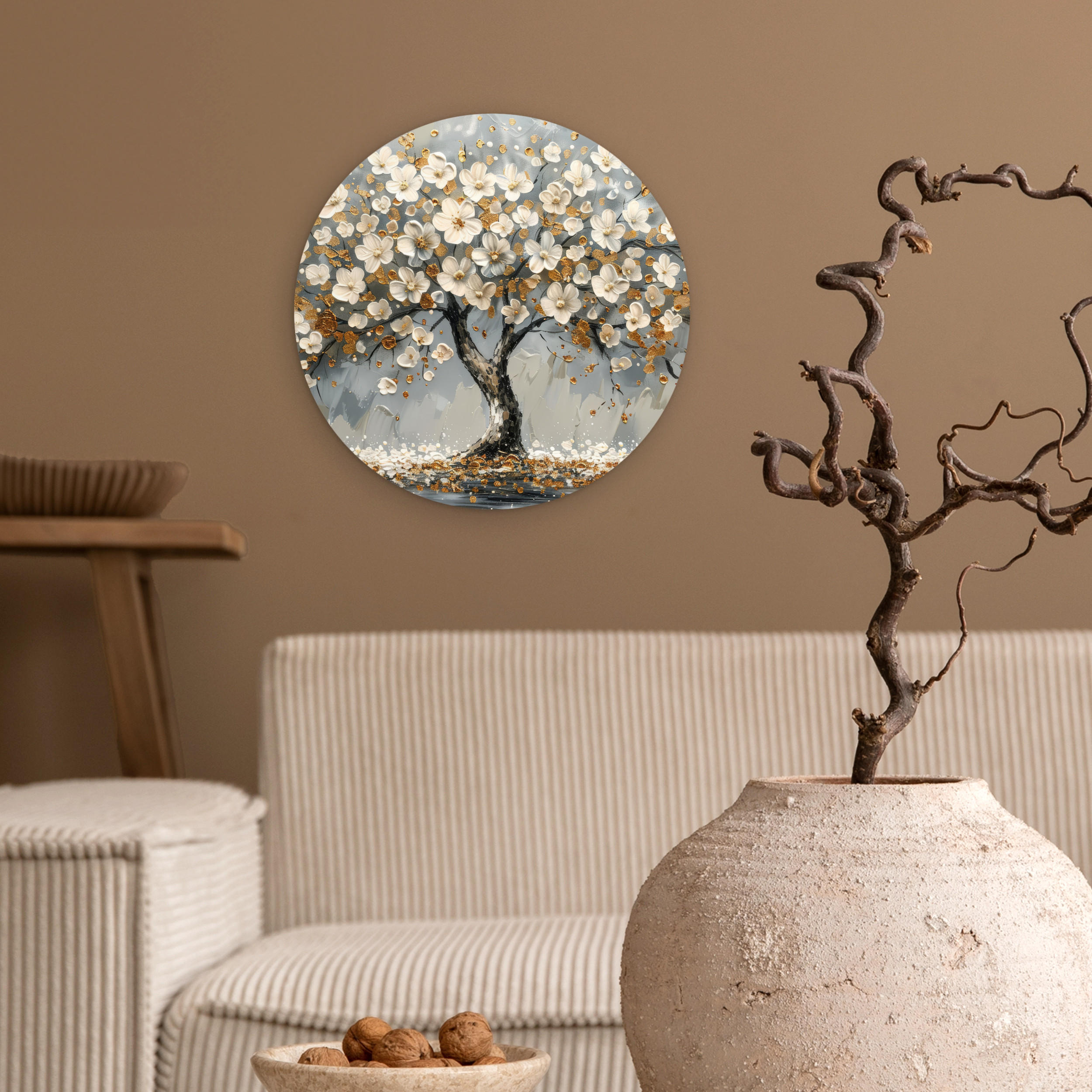 WANDBILD Baum - Gold - Blumen - Abstrakt - Kunst 30x30 cm - Goldfarben, Kunststoff (30/30cm) - MuchoWow