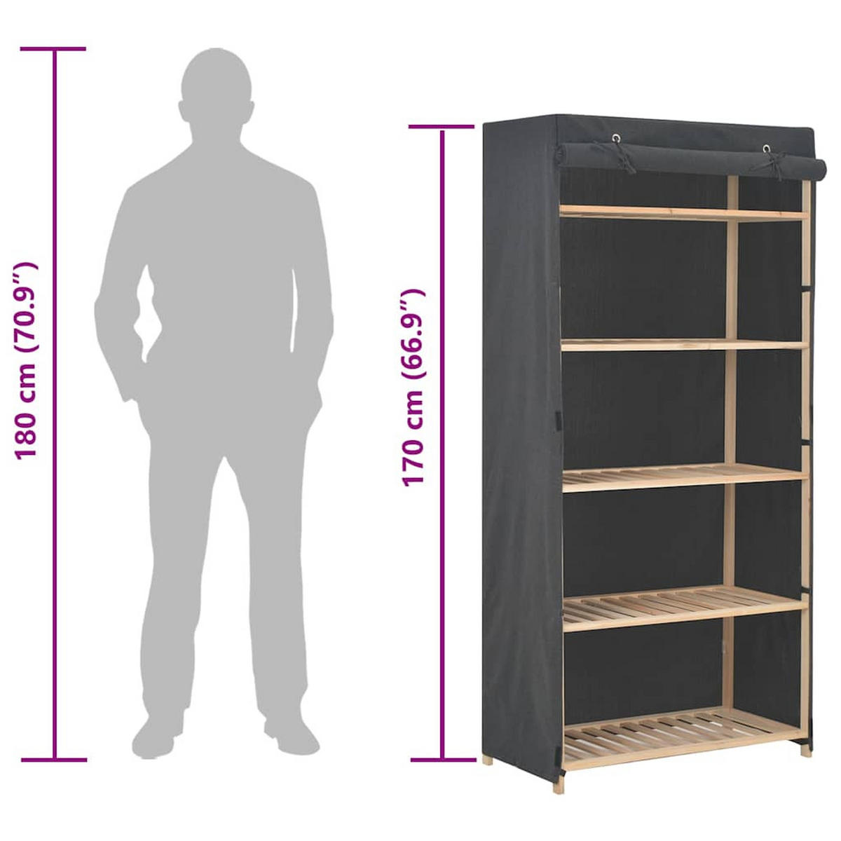 STOFFSCHRANK mit 4 Feste Böden, 1 Rolltür 79/40/170 cm Grau - Grau, Holz (79/170/40cm) - vidaXL