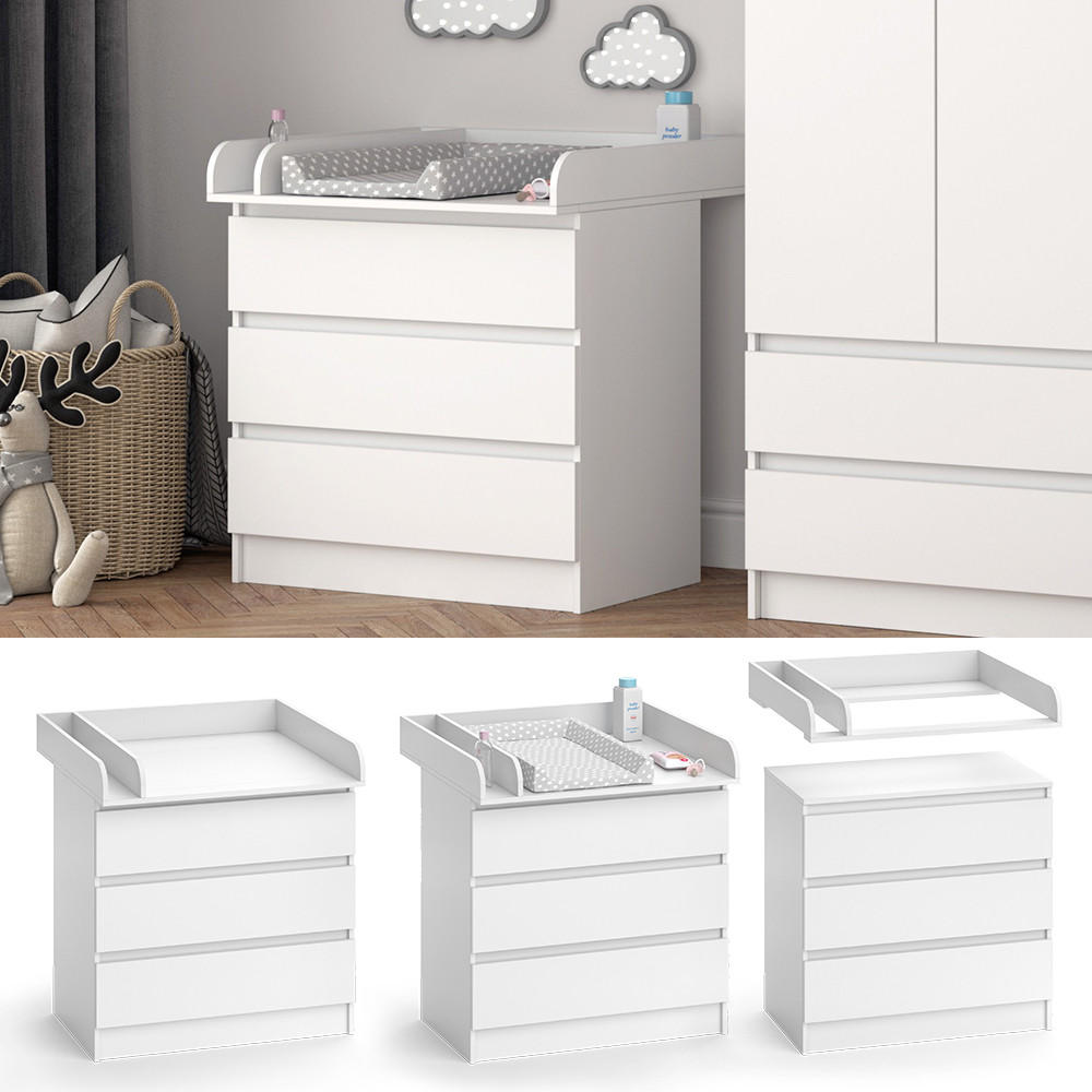 WICKELKOMMODE Emma Weiß 80 x 85.4 cm mit 3 Schubladen - Weiß, Holzwerkstoff (80/87/76cm) - Vicco