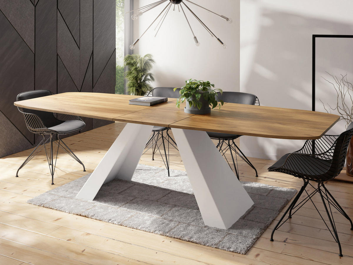 ESSTISCH Monte Weiß rechteckig ausziehbar, Craft Eiche 180-220/90/76 cm - Eiche Wotan/Braun, Holzwerkstoff/Metall (90/218/76cm) - WFL GROUP