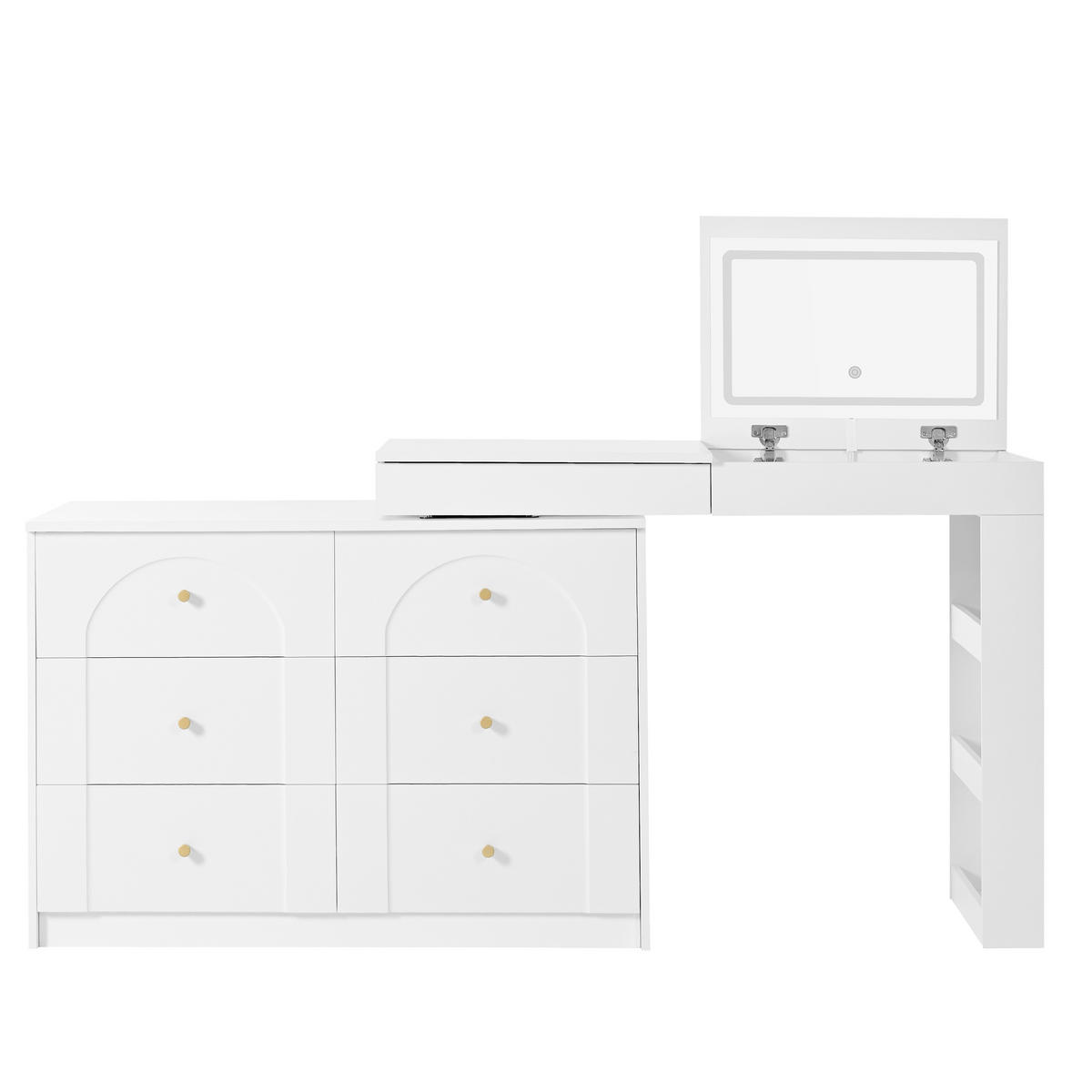 SCHMINKTISCH Weiß LED drehbar 105x40x80cm Frisiertisch Büro - Weiß, Holzwerkstoff (40/80/105cm) - FLIEKS