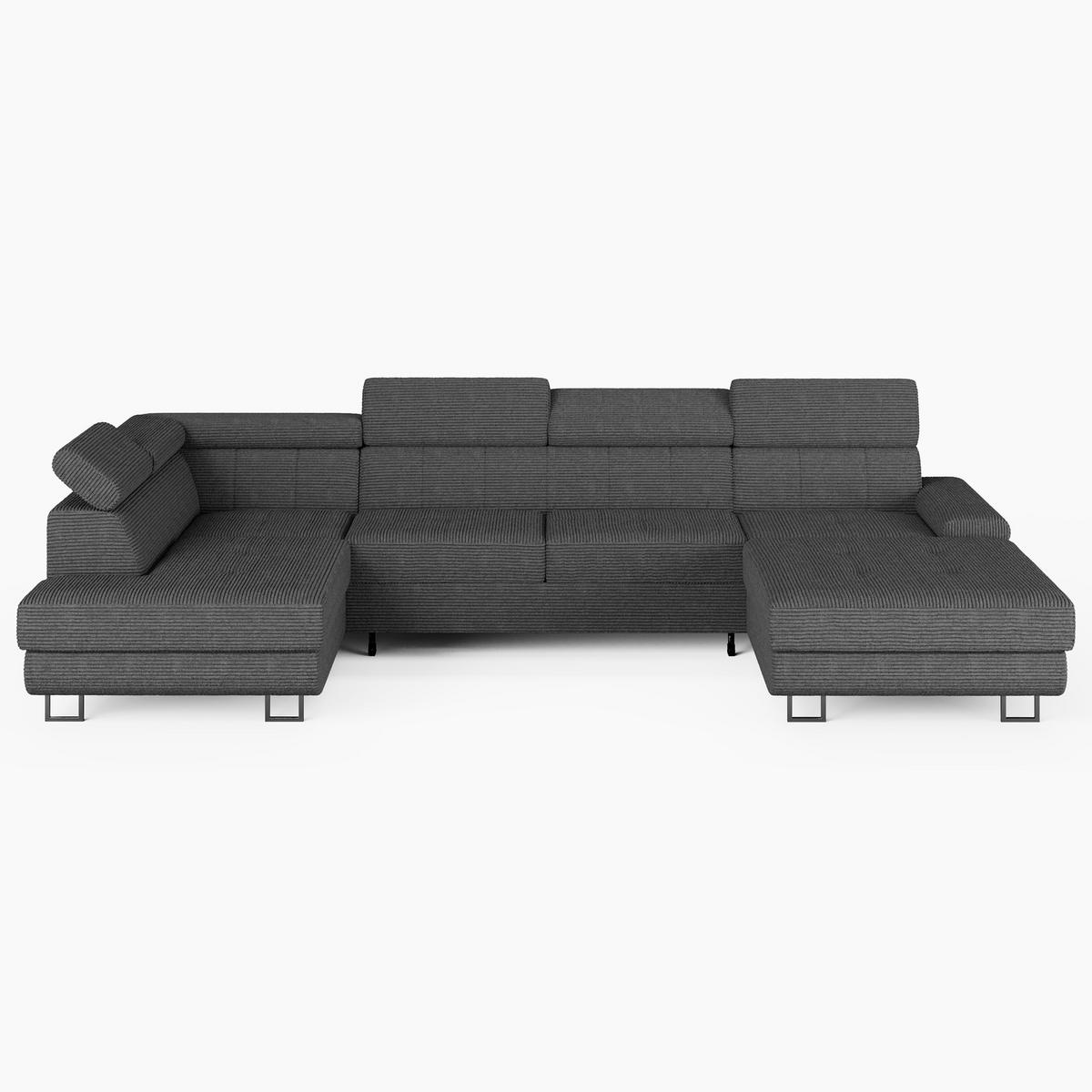 WOHNLANDSCHAFT MARRY Links Grau Cord-Stoff mit Schlaffunktion und zwei Bettkästen - Grau, Holz/Metall (335/90/190cm) - Barchello