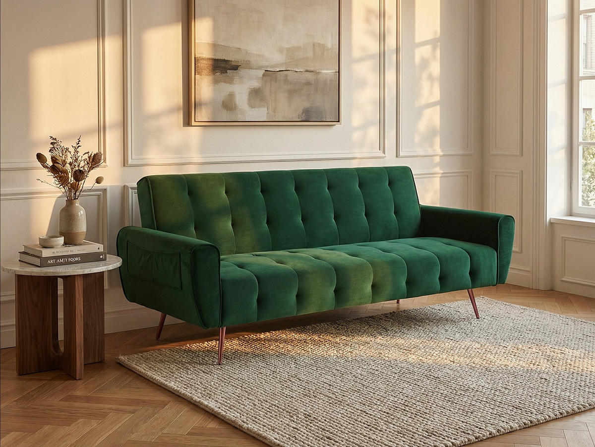 SCHLAFSOFA Klappsofa 3-Sitzer - Samt - Tannengrün - POLANI - Grün, Textil (209/83/83cm) - Vente-Unique