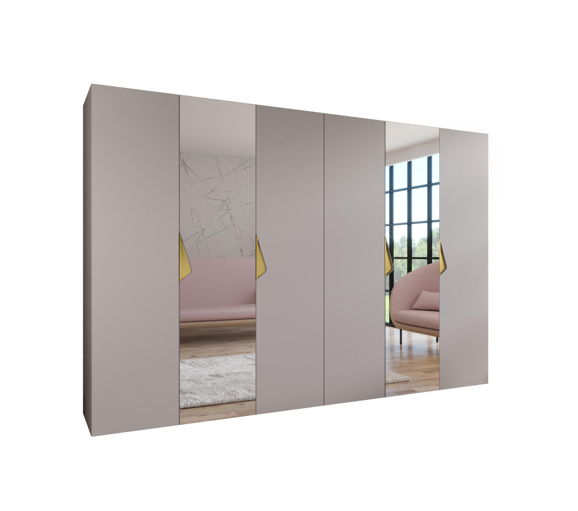 DREHTÜRENSCHRANK 202/300/52 6-türig - Beige/Goldfarben, Holz/Metall (300/202/52cm) - Abiks Möbel