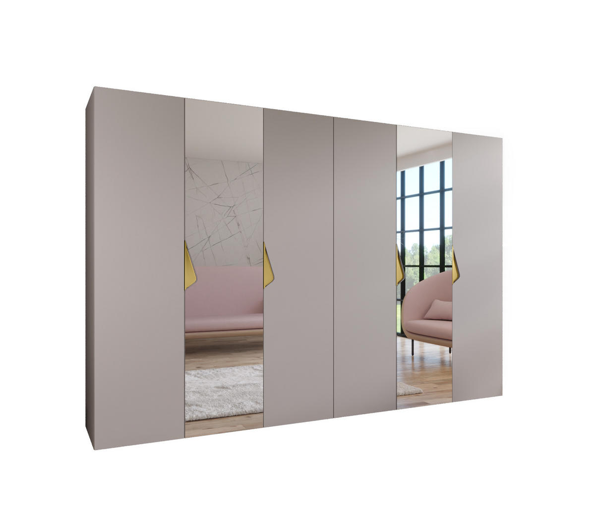 DREHTÜRENSCHRANK 202/300/52 6-türig - Beige/Goldfarben, Holz/Metall (300/202/52cm) - Abiks Möbel