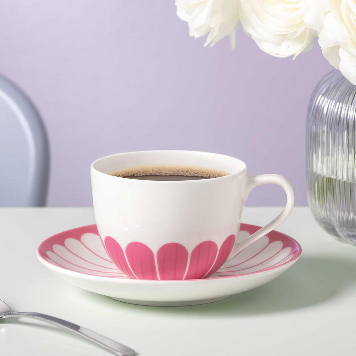 KAFFEETASSE MIT UNTERTASSE Fleur Couleur Cassis 160 ml - Pink, Keramik (0.16L) - Villeroy & Boch