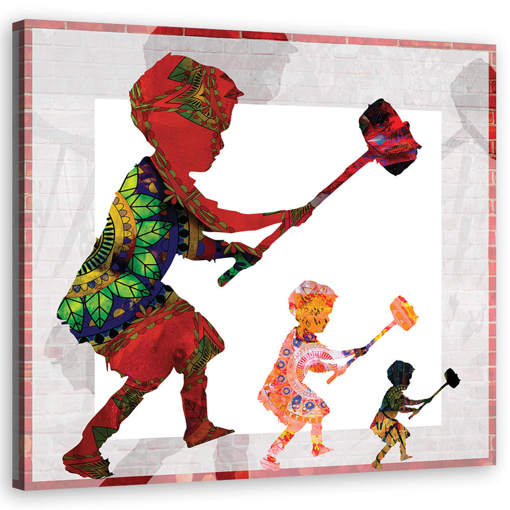 WANDBILD banksy boy mit einem hammer - Orange, Textil (50/50cm) - Feeby
