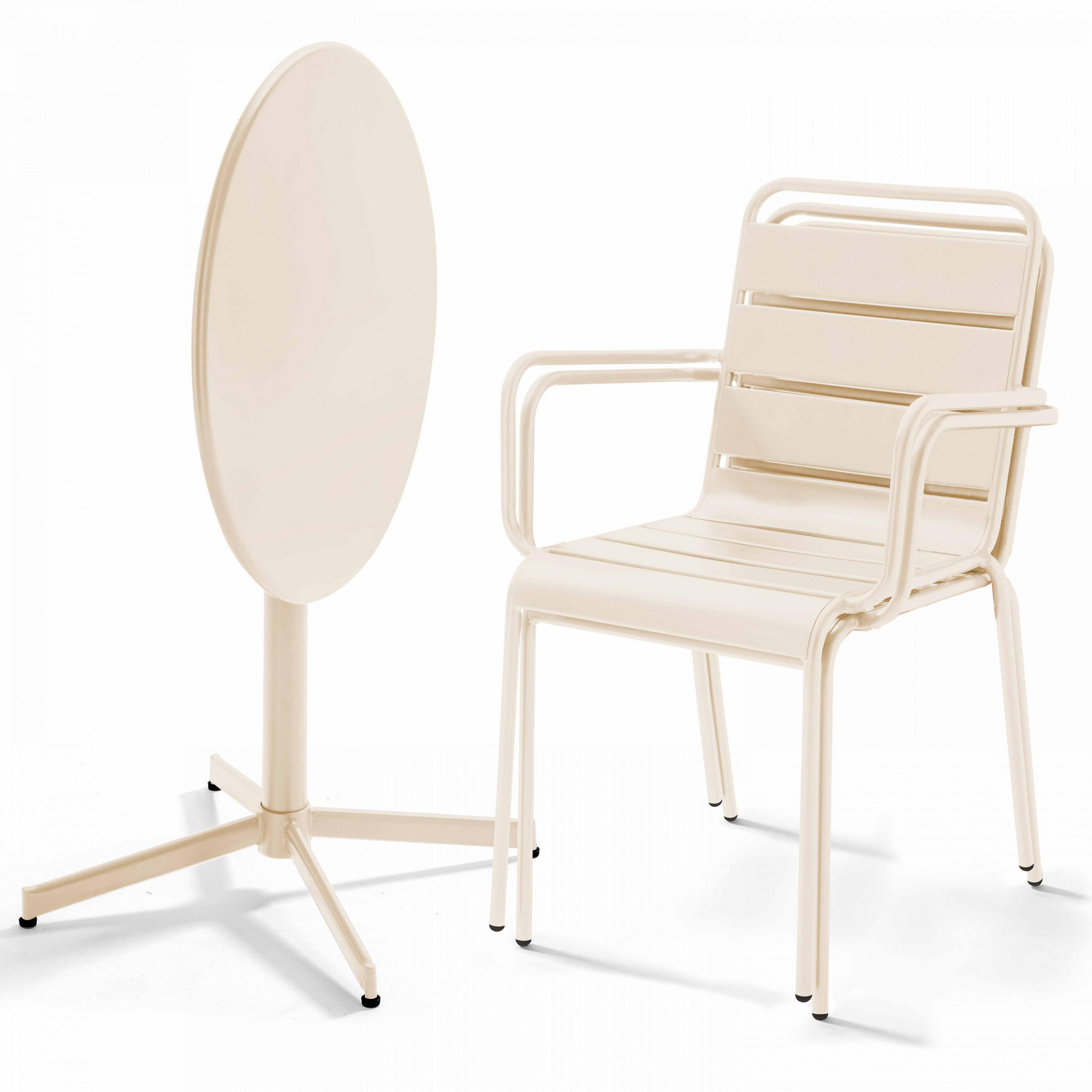 GARTENSET 3-tlg., Elfenbeinfarbe - Creme, Metall - Oviala