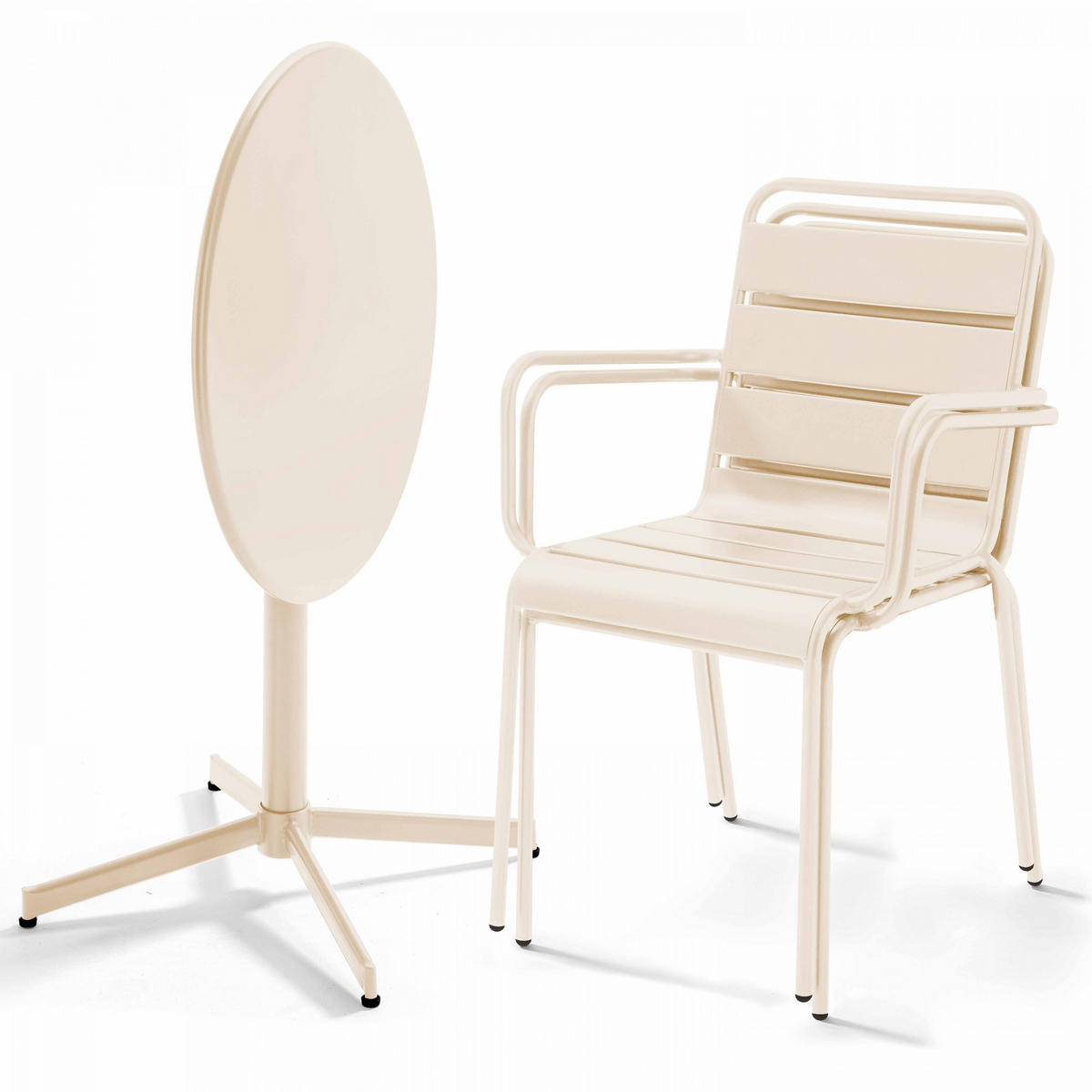 GARTENSET 3-tlg., Elfenbeinfarbe - Creme, Metall - Oviala