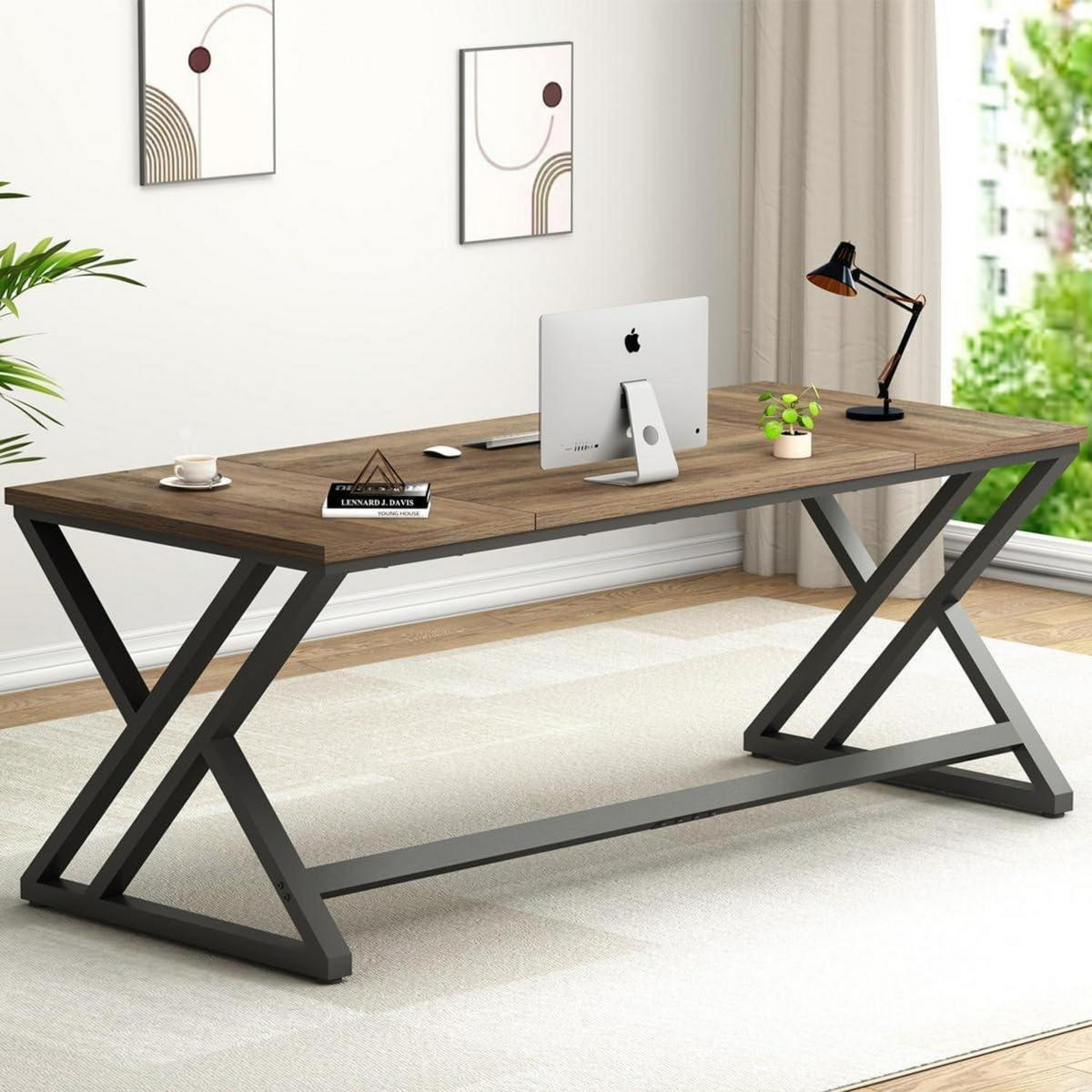 SCHREIBTISCH Holz Metall 180 x 80 x 75 cm Rustikale Eiche - Braun, Holzwerkstoff (80/177.8/75cm)